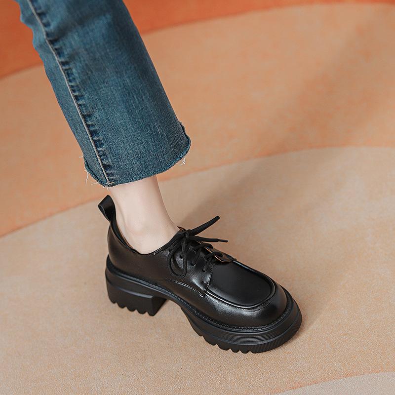 British Style 313233 Small Size Lace-up Small Leather Shoes Women's One-pedal Inner Heightening Loafers Women's 2025 Spring New Models