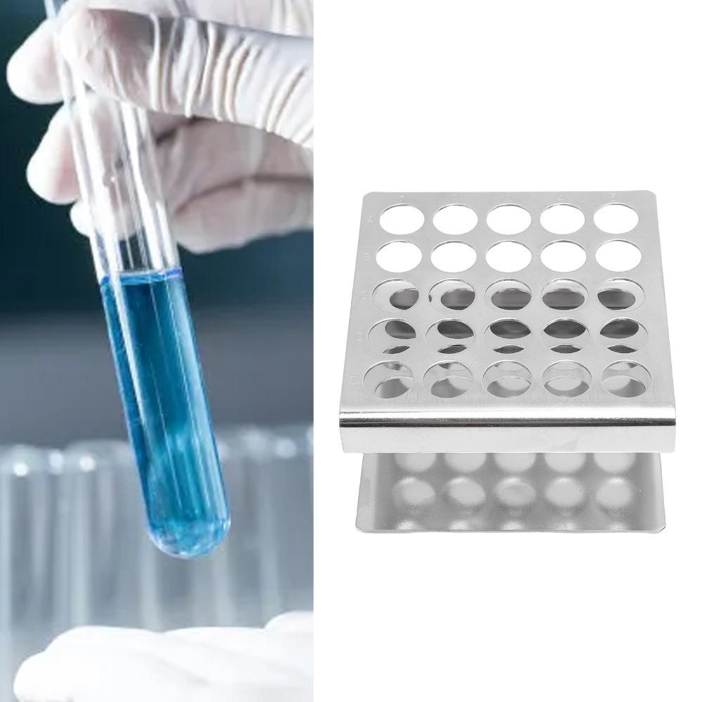 25 Holes 15/17mm Silver Stainless Steel Test Tube Rack 25 Holes Tube Holder Chemical Experiment