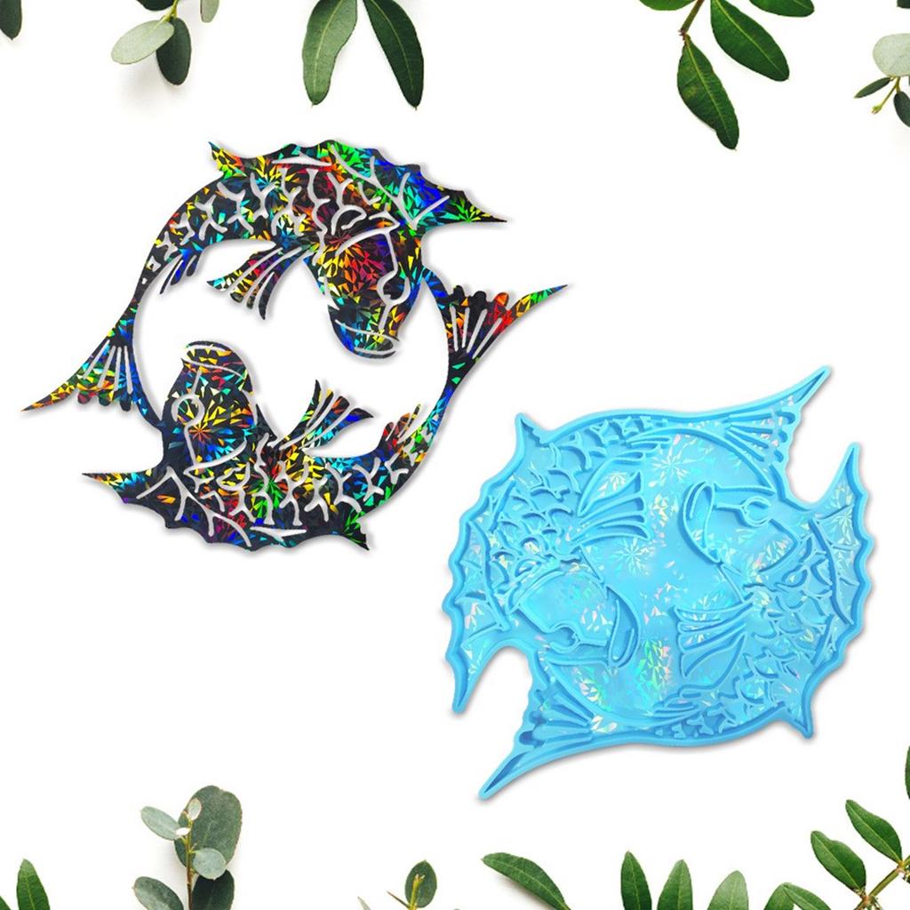 Double Fish Shaped Wall Decoration Mould Holographical Rainbow Lights Silicone Mold for Wall Sticker Jewelry Tool