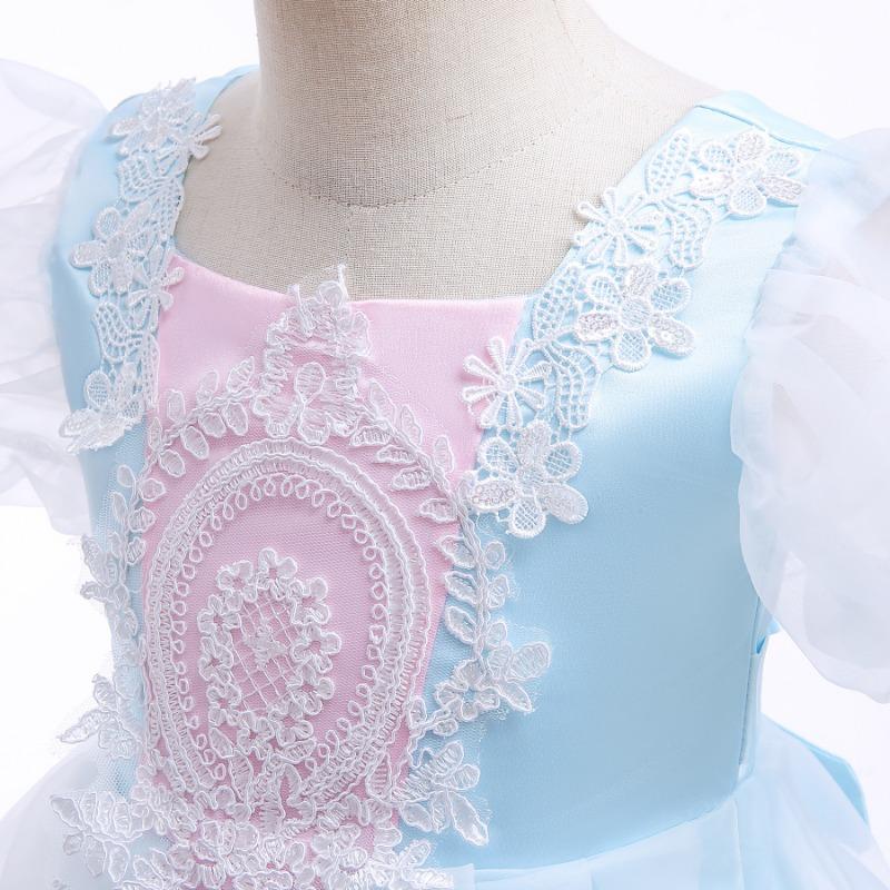 Vintage Royal Puff Sleeve Big Kids Girls Princess Long Formal Dress Gown