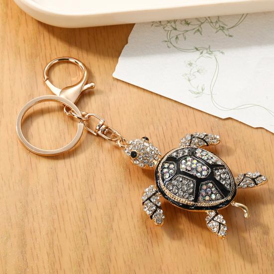 Keychain Pendant Sparkling Rhinestones Inlaid Three-Dimensional Turtle Charm Key Chain Lightweight Car Bag Charm
