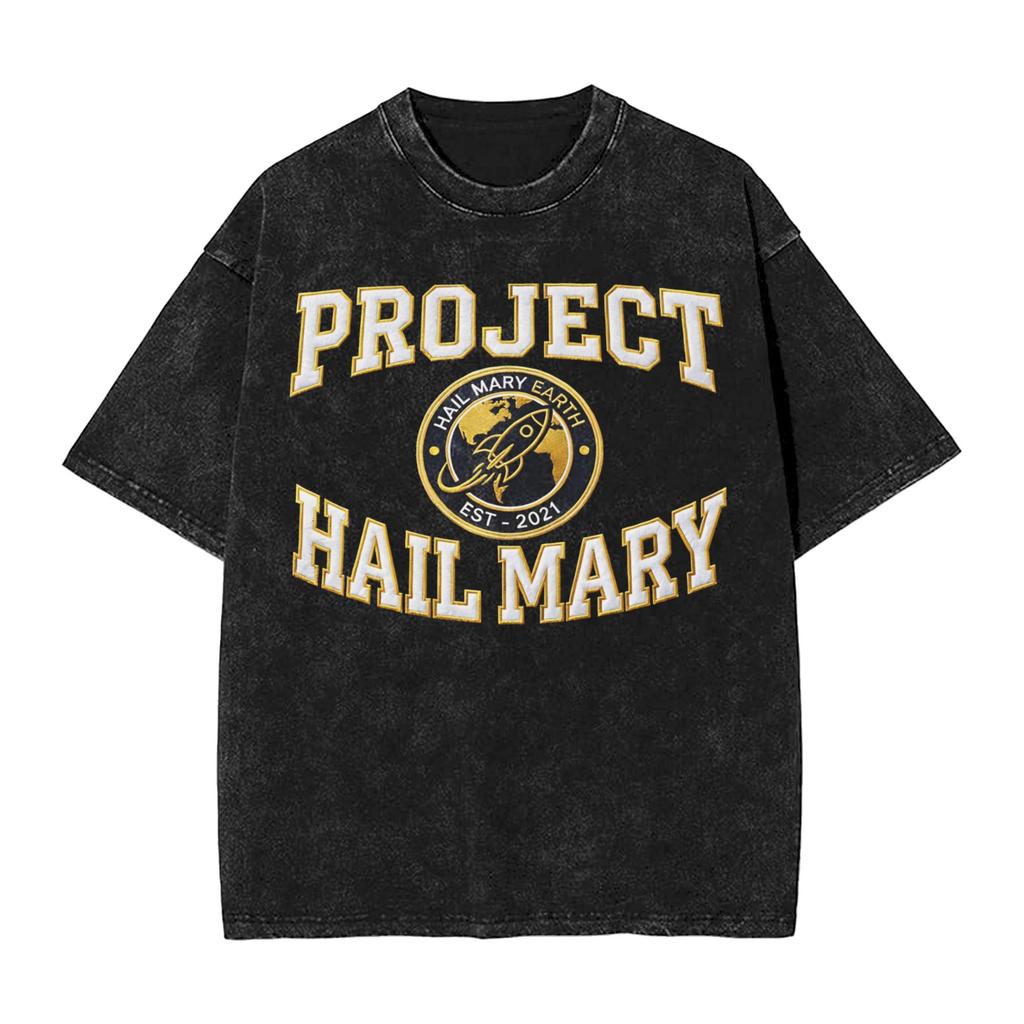 Project Hail Mary Vintage Logo Washed T Shirt Man Y2k Cotton T Shirts Summer O Neck Trendy Cool Tee Shirt Oversized Clothes