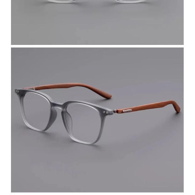 Square Full Frame Glasses Faux Wood Temple Retro Eyewear for Men Women Fashion Daily Use TR90 Lightweight Spectacles