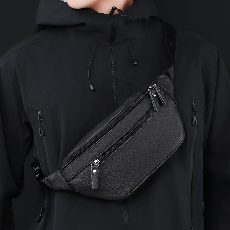 Leather Waist Bag for Men Casual Crossbody Fanny Pack with Adjustable Belt