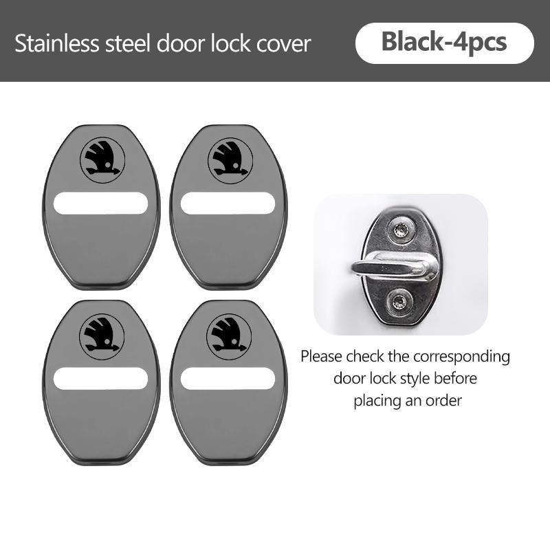 For Skoda 4PCS Car Door Lock Cover Stainless Steel Protection Accessories Rapid Octavia Derivative Enyaq-iV VisionS Yeti Scala