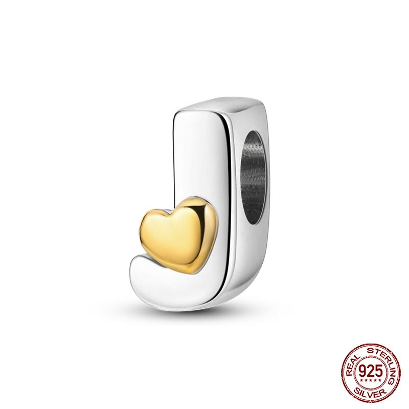 New Copper Classic Golden Heart 26 Alphabet Letters Charms Beads Fit Qikaola Bracelets Lucky Birthday Diy Jewelry