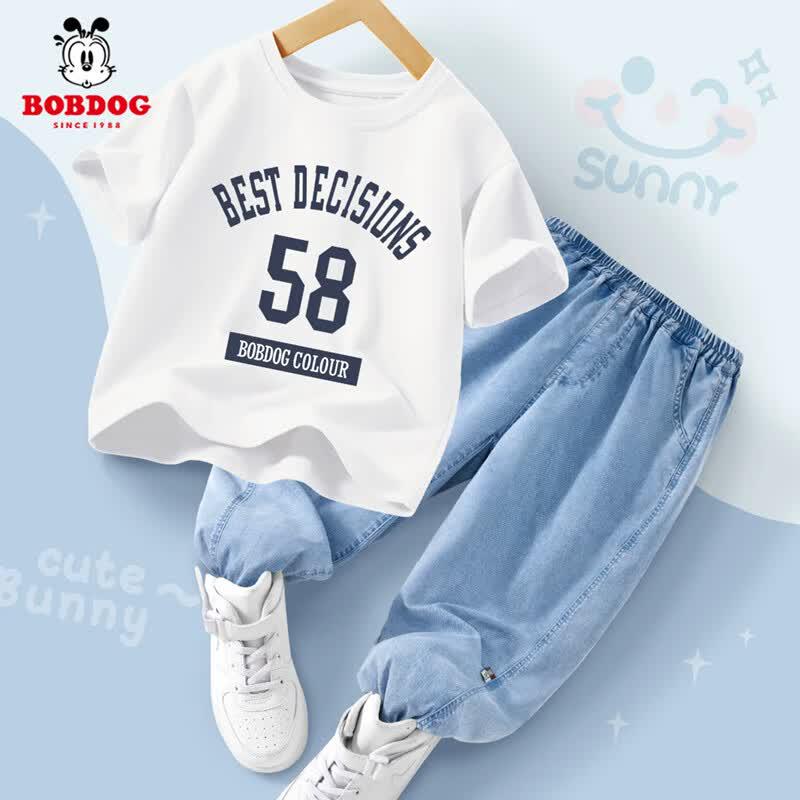Boboduck Boys  Summer Short Sleeve T-shirt & Jeans Set 110