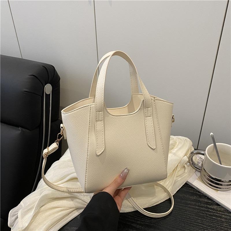 High Value Solid Color Bucket Tote Bag Simple Handbag New Simple Fashion Versatile Shoulder Messenger Commuter Bag