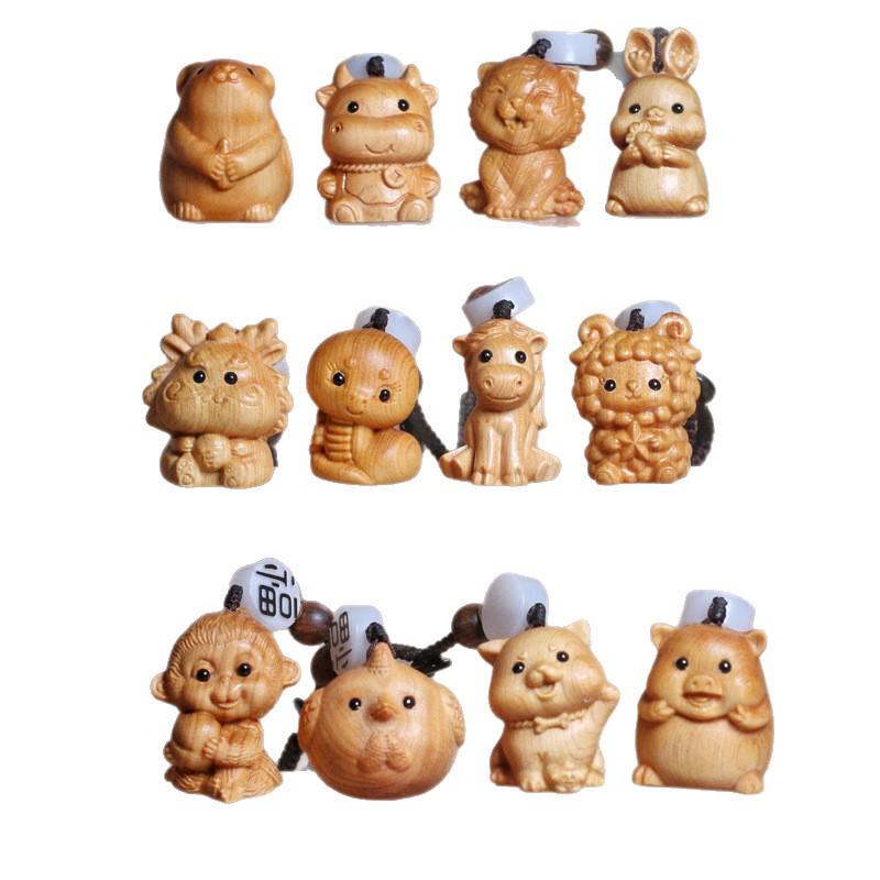 Cliff Cypress Zodiac Keychain Wood Carving Pendant Charm