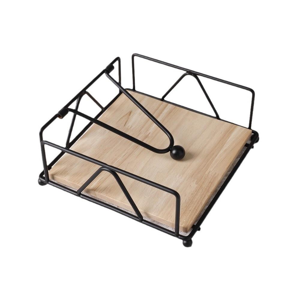Creative Wood Base Iron Napkin Holder Modern Style Stable Countertop Napkin Organizer Paper Storage Rack Table Decoration