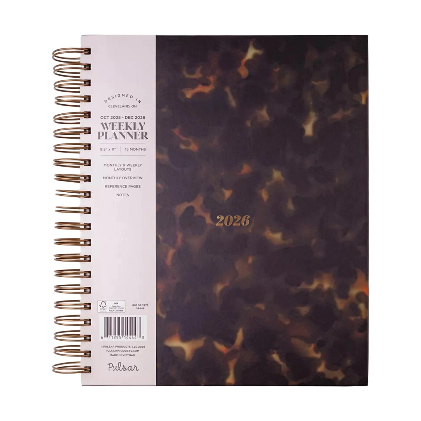 15-Month Large Spiral Tortoiseshell Pattern Planner (Tortoiseshell Color) One Size розовый