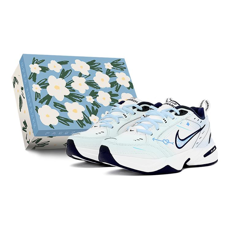 

Nike Air Monarch 4 Preppy Style, Blue Camouflage, Cupid PU Support Low top Chunky Sneakers Unisex Blue White 415445-102(TeamS-S-BOX) 38.5