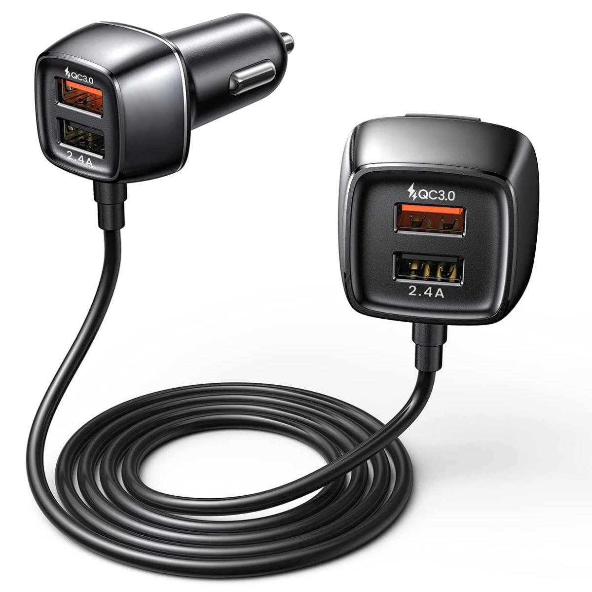 

Автомобильное зарядное устройство с двумя портами QC 3,0/60 Вт, 4 порта USB, быстрая зарядка, зарядное устройство, адаптер прикуривателя, зарядка передних и задних сидений одновременно Package-17.8x8.5x3cm чёрный