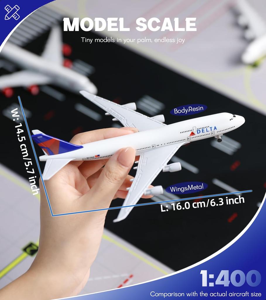 QIYUMOKE Scale 747 Airplane Model Kit Boeing 747 Airline Airplane Model with Assembled Aircraft Landing Gear and Display Adult Aircraft Aviation Gift