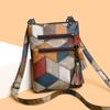 Vintage PU Leather Shoulder Crossbody Top Handle Bag Middle Aged Women Plaid Color Block Fringe Tassel Mummy Handbag