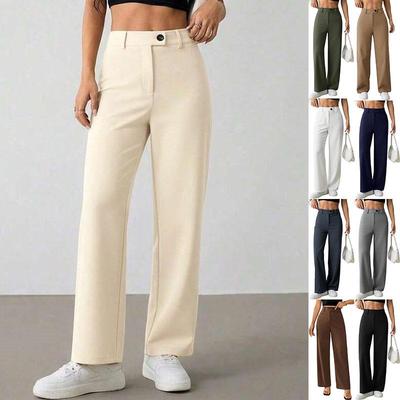 Women's High Waist Casual Wide Leg Trousers - Solid Color, Comfortable for Work & Commute