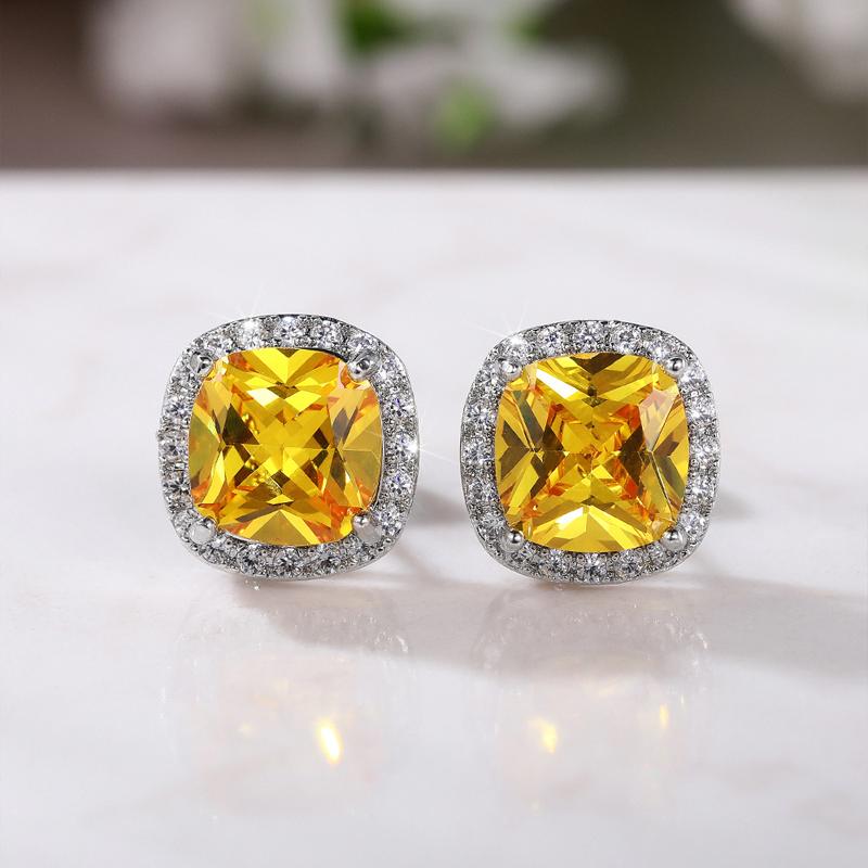 

HuiSept Trendy Earrings Silver 925 Jewelry with Zircon Gemstone Stud Earrings for Women Wedding Party Promise Gift Accessories жовтий