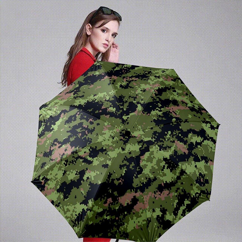 Automatic Open/Close Folding Umbrella with Camouflage Pattern - Heavy-Duty 8-Rib Windproof Umbrella, Compact Travel Umbrella f