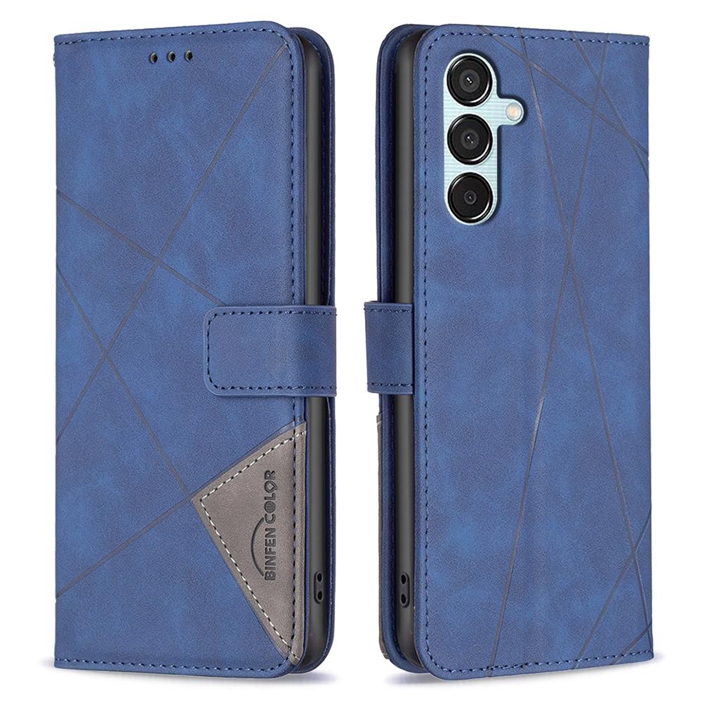 

BINFEN COLOR For Samsung Galaxy M15 5G Phone Cases Wallet Stand Geometry Imprinted Leather Cover Blue
