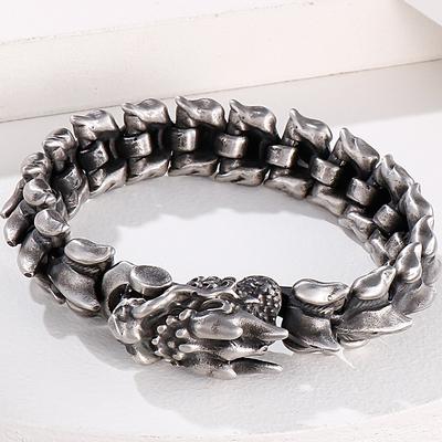 Retro Style Men's Stainless Steel Dragon Link Chain Bracelet For Men Masuline Biker Jewelry With Gift Bag 8.3 Inch On Hand Band