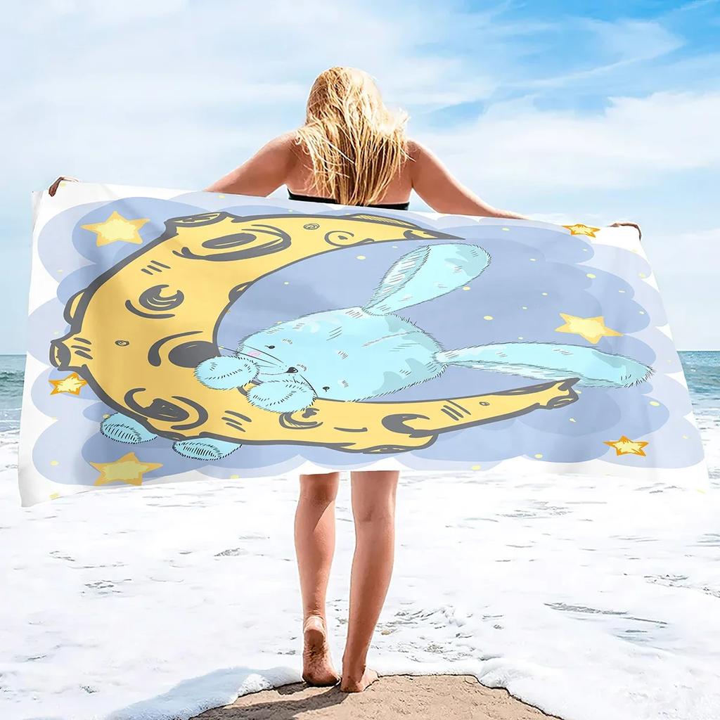 Moon Print Sand Free Beach Towel Absorbent Bath Towel Large Hand Towels Pool Multipurpose Lightweight Thin Quick Dry Pool Towel