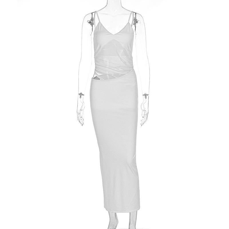 Women's perspective mesh hollowed suspender long dress slim and thin Spice Girls dinner hip wrap high-end dress skirt