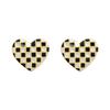 European Retro Checkerboard Heart Stud Earrings: Black & White Enamel Resin for Women