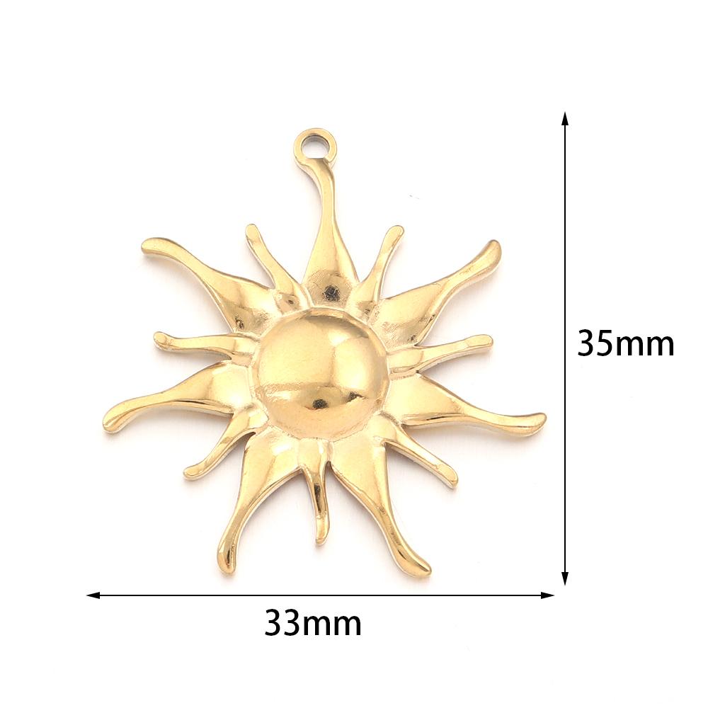 2pcs/lot Stainless Steel Retro Pendant Gold Color Sun Flower Moon Shape Charms For DIY Crafts Necklace Earrings Gift Accessories