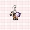 BTS 3-in-1 Acrylic Keychain, Bangtan Boys Real Photo + Cartoon Figure + Colorful Name Tag Triple Charm Keyring, Kpop ARMY Fans Bag Pendant