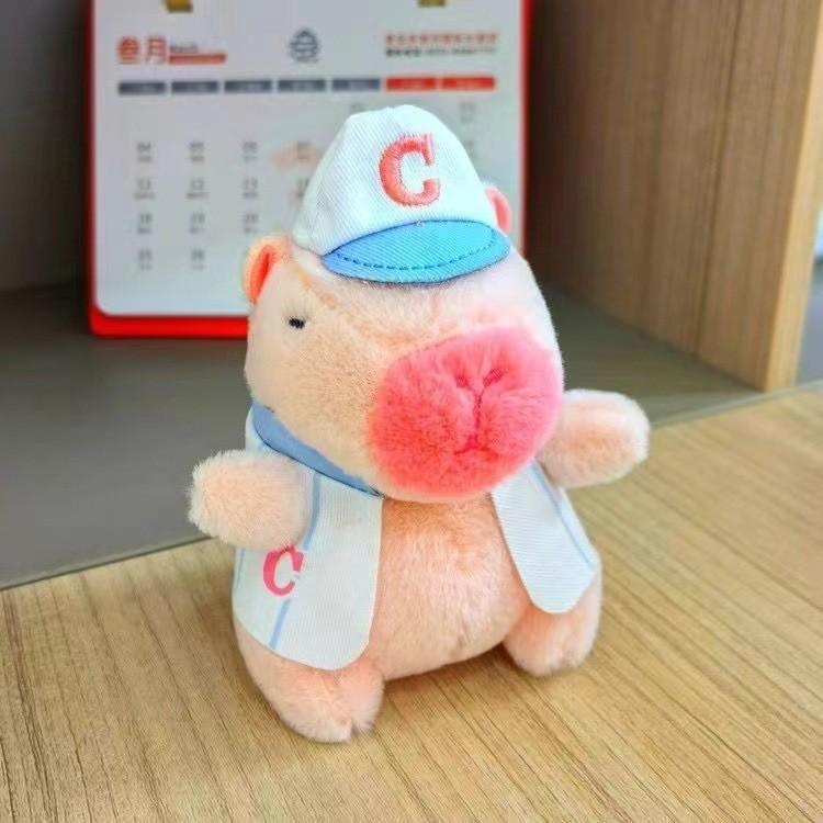 Cute Pink Pp Cotton Capybara Keychain Short Plush Bubble-blowing Animal Charm