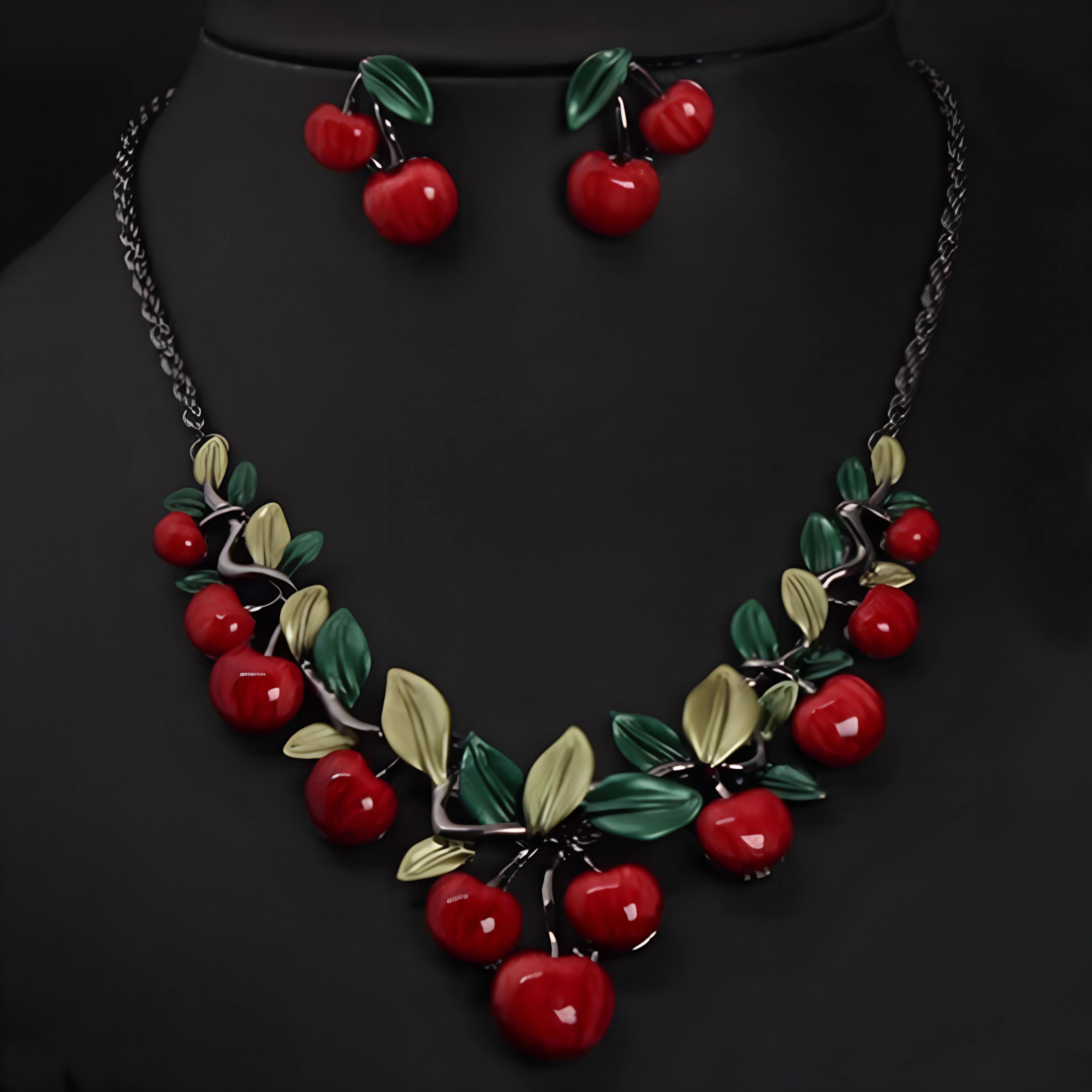 

1 комплект винтажных украшений в виде красных вишен, шикарное свадебное ожерелье и серьги ADM