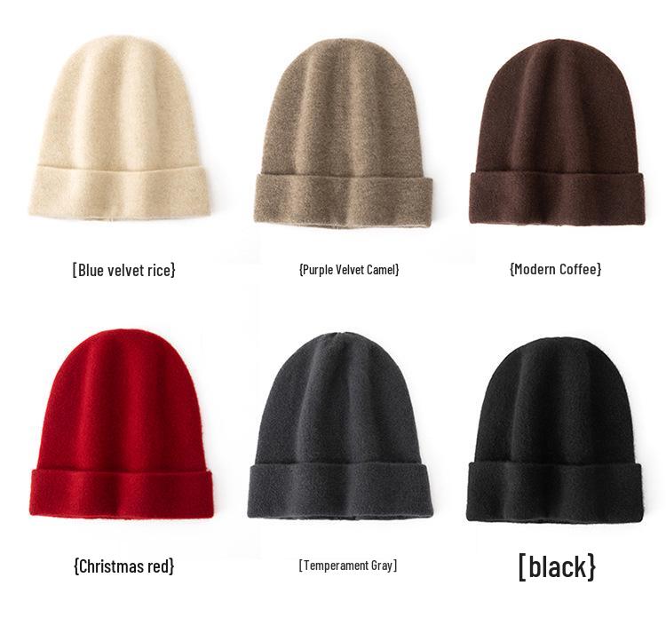 Women's Autumn Winter Cashmere Hat - 100% Pure Cashmere, Solid Watermelon Color, Warm, Large Head Circumference.