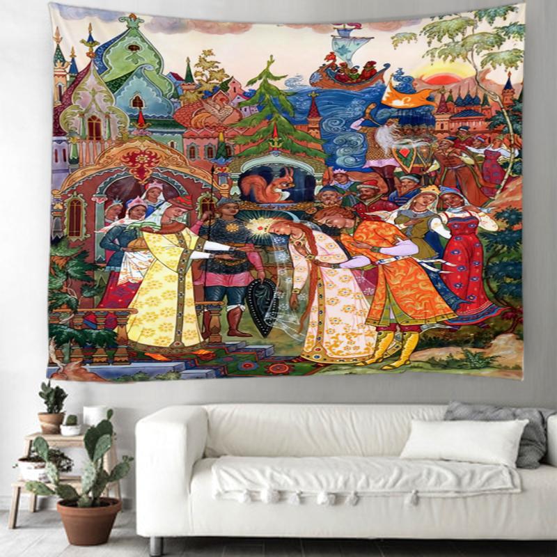 European Ancient Court Illustration Background Decorative Tapestry Mandala Bohemian Decorative Tapestry Home Decoration Tapestry