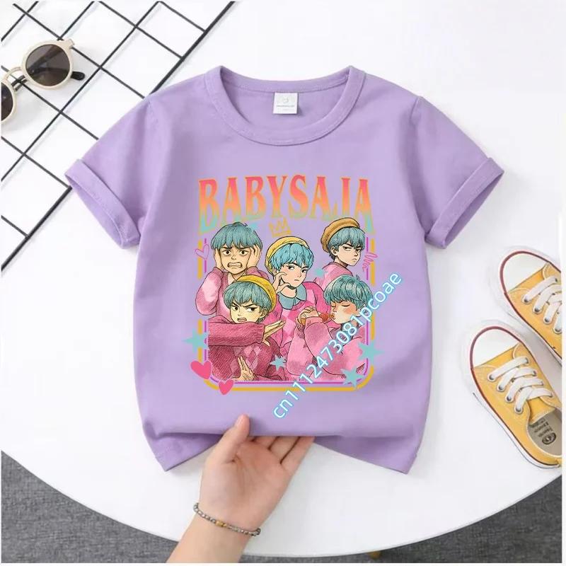K-pop Demon Hunter Cartoon T-shirt, Summer Polyester T-shirt, Saja Children's Set, Gift, Baby and Children's Clothing for Summer