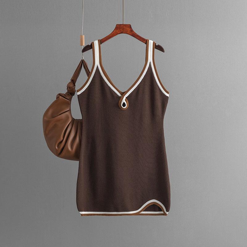 

Женское осеннее винтажное сексуальное вязаное платье с открытой спиной и высокой талией, тонкое платье с разрезом One Size кофейный