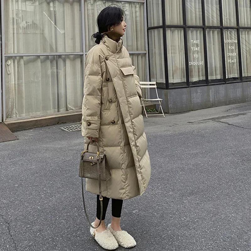 Stojánek Límec Větruodolné Kabáty Zimní Ženy Knoflíky Velké kapsy Dlouhá Parka Zesílená Teplejší Bavlněná bunda Korejská Puffer Bunda