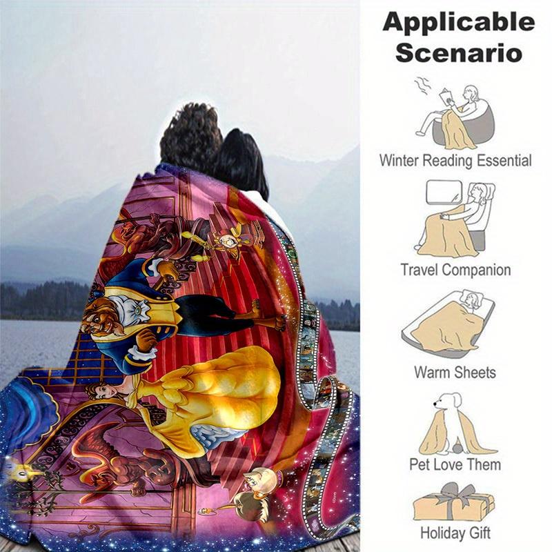 1pc Disney Beauty and the Beast Blanket, Home Decor, Office Napkin, Outdoor Picnic Rug, Gift for Kids & Adults (79x55 Inches)