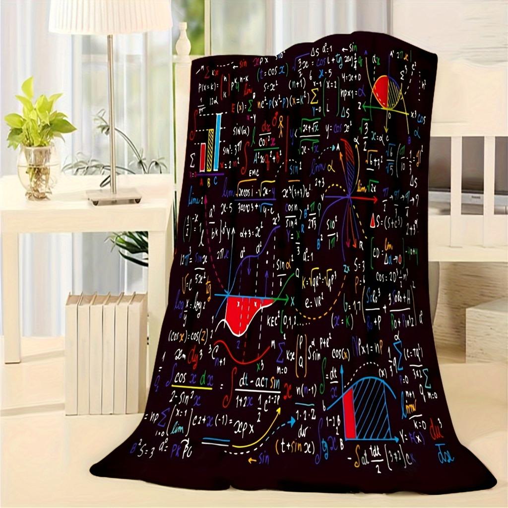 Mathematical Element Printed Flannel Blanket for Algebra Geometry Lovers Educational Design Calculus Physics Themed Gift