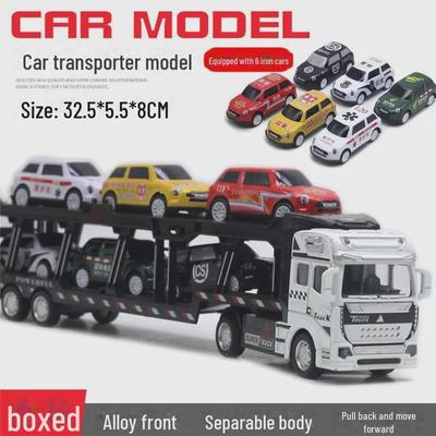 Alloy Double-Decker Semi-Trailer Pull-Back Toy Truck with Flatbed Trailer