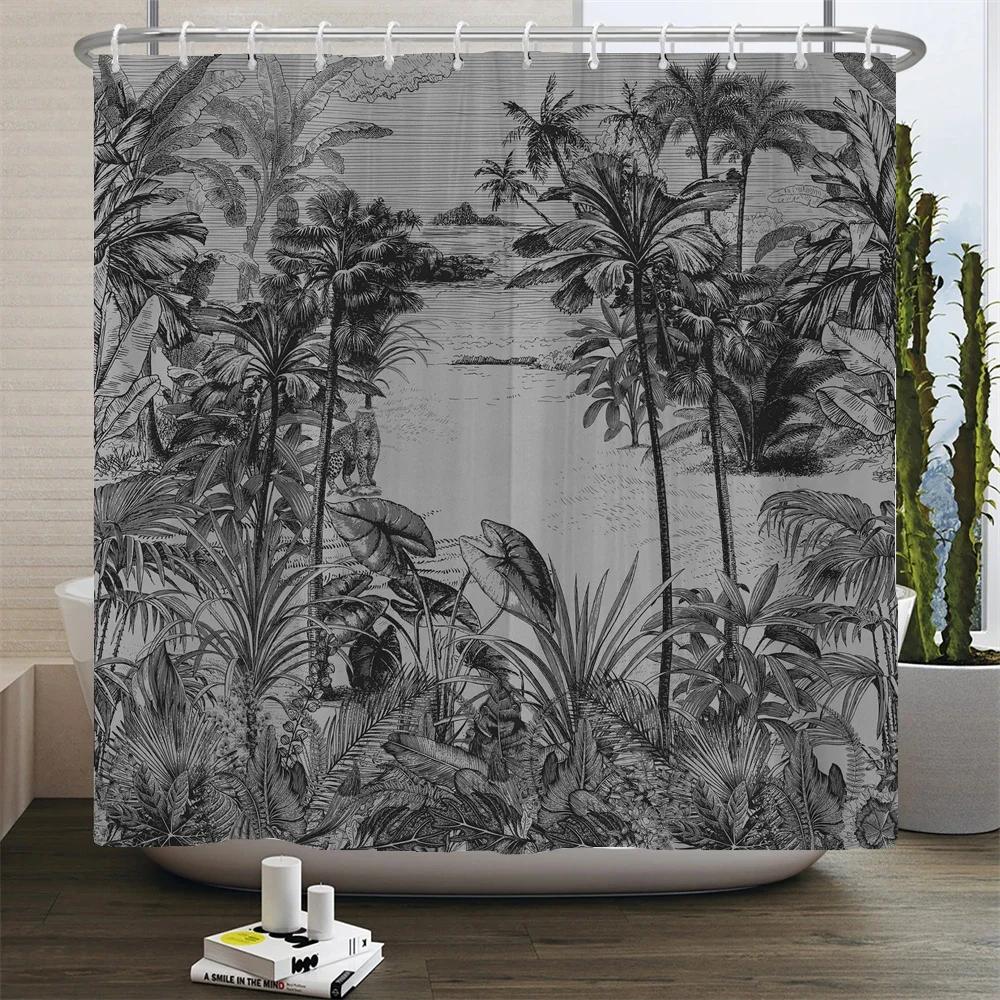 Tropical Green Plant Shower Curtain Polyester Fabric Waterproof Bath Curtain Home Decor Palm Leaves Cactus Bathroom Curtains