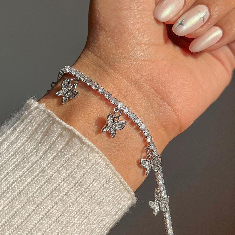 Jewelry Set Alloy Butterfly Pendant Necklace Diamond Bracelet Ring Female