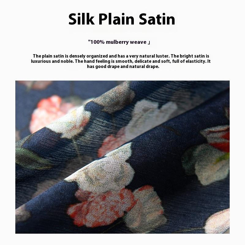 100% mulberry silk long  high-grade navy blue small floral silk scarf shawl sunscreen
