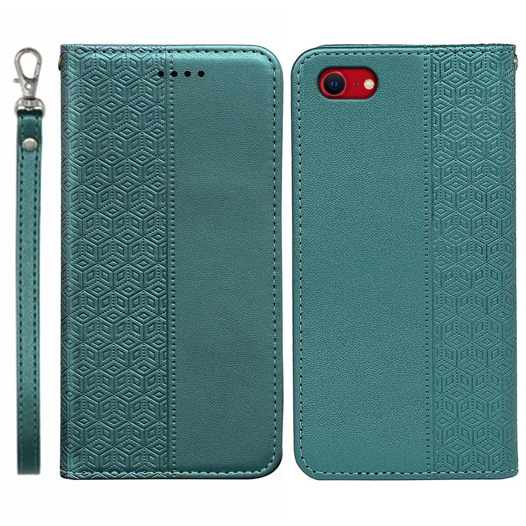 For iPhone 16e Wallet Phone Case Strong Magnetic Checkered Pattern Imprint Leather Flip Cover