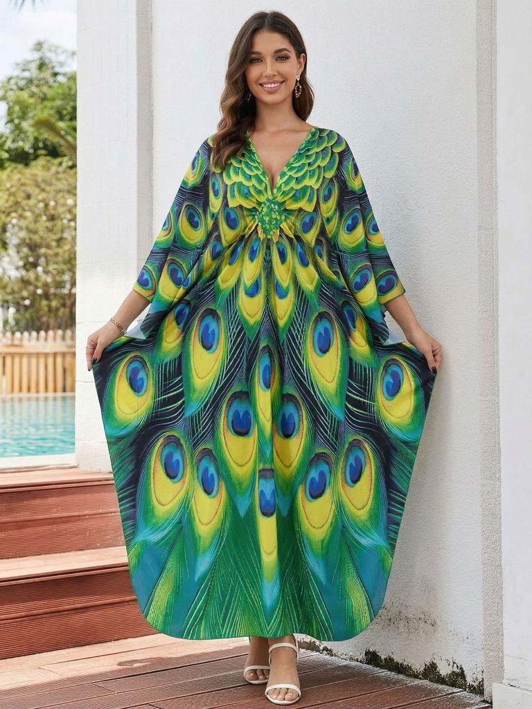 Beach blouse positioning print woven holiday robe loose blouse 8759 (41 colors) Y