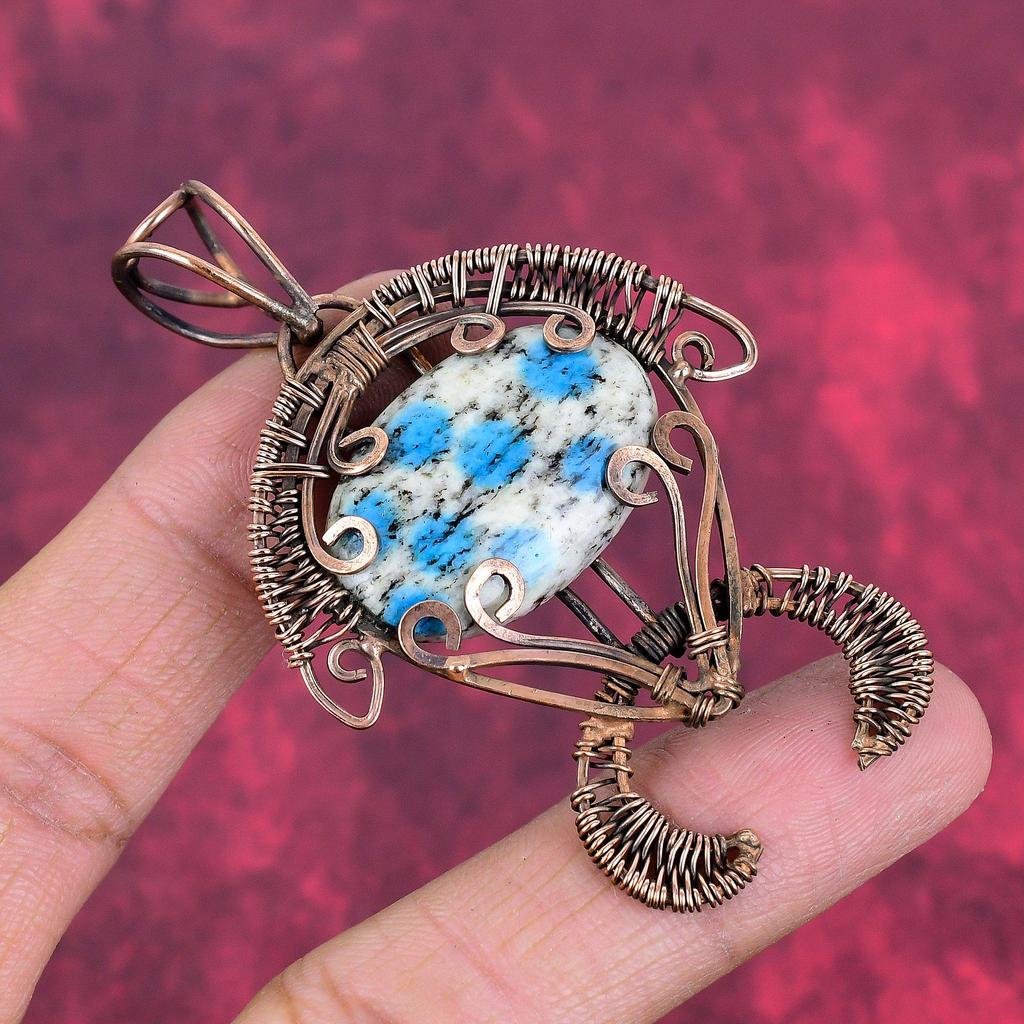 K2 Jasper Pendant Copper Wire Wrapped Pendant Handmade Tortoise Jewelry Gemstone Unique Pendant Anniversary Gift Copper Wire Wrapped Jewelry