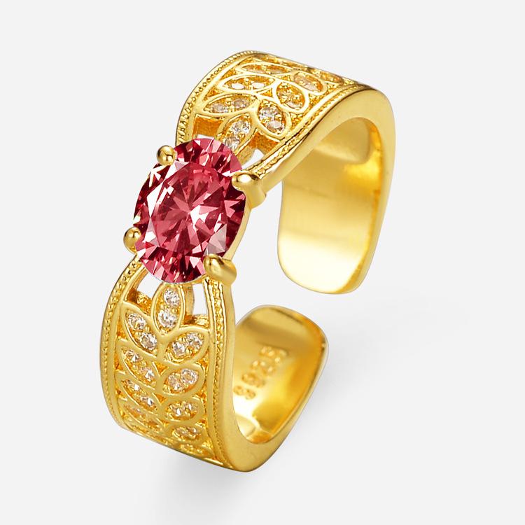 Кольцо с рубином, винтажное, в стиле суда, колосья пшеницы, полные бриллиантов, кольцо с цирконием, женское, открытое кольцо с бриллиантами adjustable