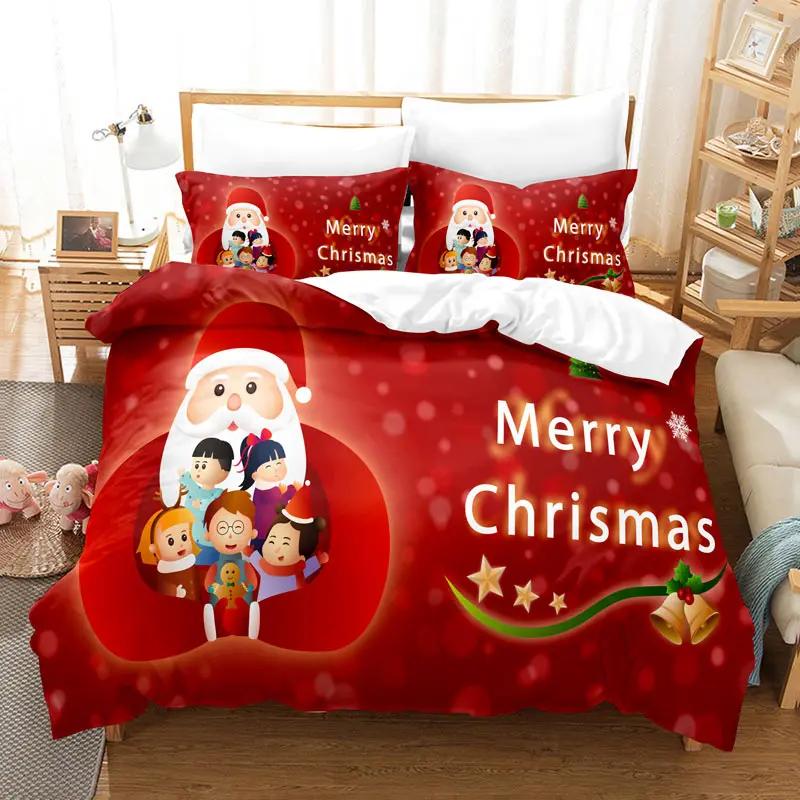 Christmas Bedding Set Polyester Duvet Cover Quilt Comforter Pillow Case 3D Red Double Full King Queen Twin Single 2/3PCS Bedroom