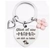 German Gluck Ist Eine Mama Mothers Day Gift Stainless Steel Keychain Rainbow Cherry Blossom Pendant Stainless Steel Keychain for Backpack Bag Pendant