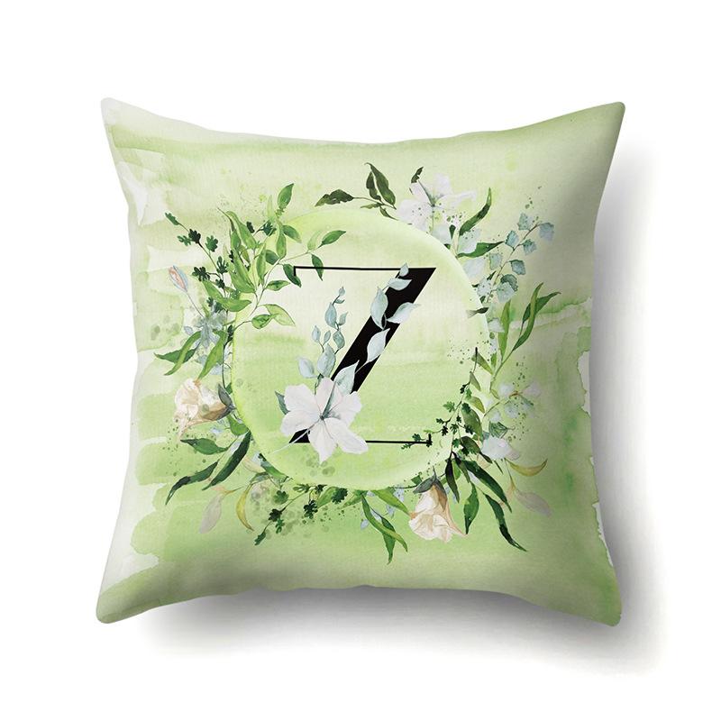 Polyester Pillowcase Car Decoration Small Fresh Green Leaves 26 English Letter Printing Pillow Cushion Cover