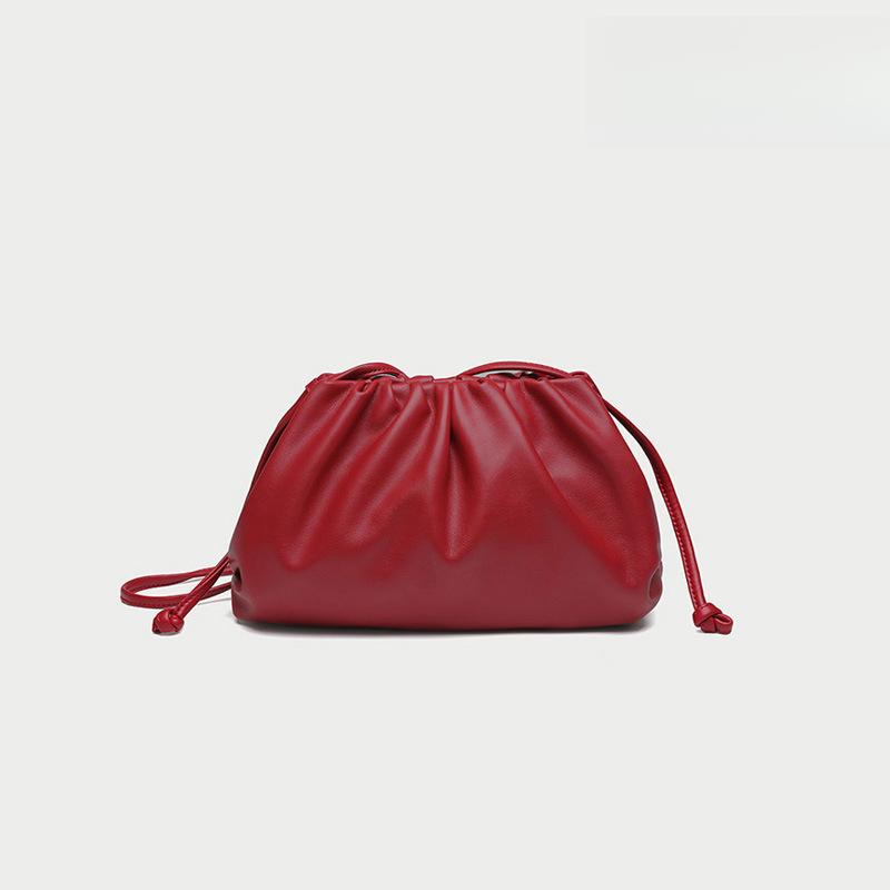 Burgundy Ruched Cloud Bag Women's Chic Underarm Dumpling Purse